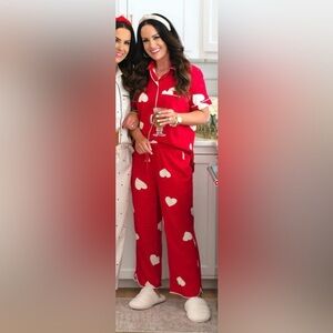 The Loft red whimsical heart print Valentine’s Day two piece pajama set NWT SM
